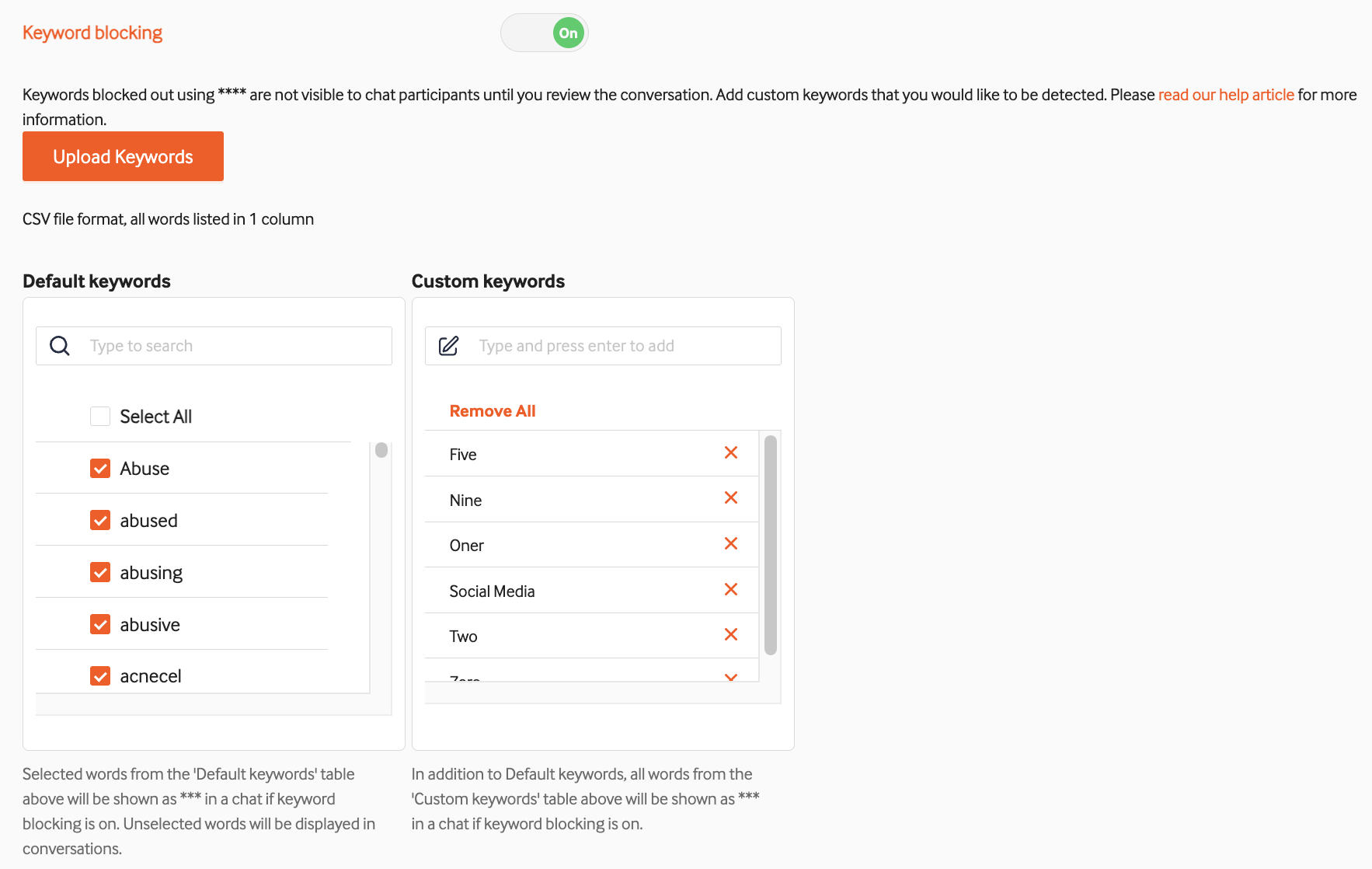 Keyword blocking